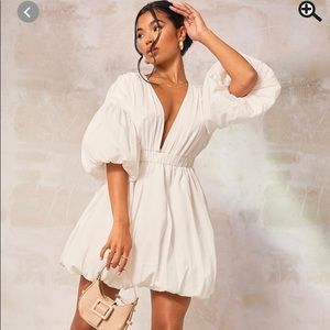 PRETTYLITTLETHING  White puff sleeve puffball dress